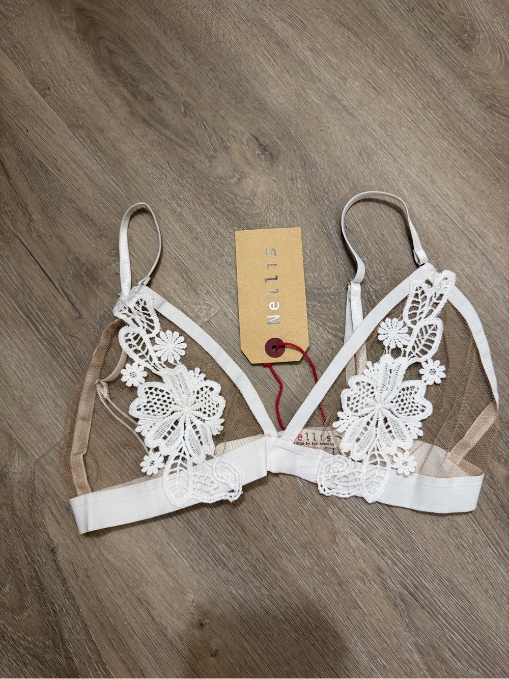NWT Nellis Floral Lace Sheer Bralette White Boho Coquette Medium